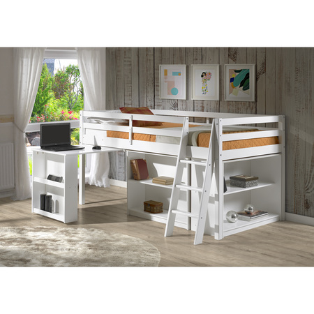 Alaterre Furniture Roxy Wood Junior Loft Bed with Pull-out Desk, Shelving and Bookcase, White AJRX10WHAS